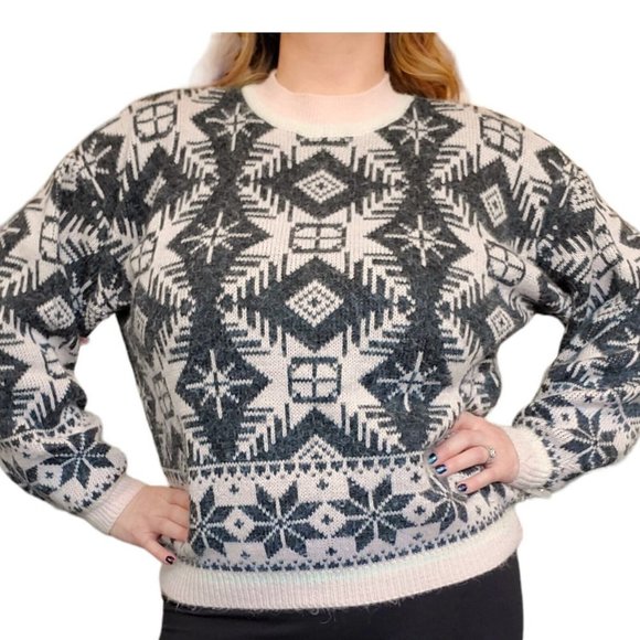 Vintage 80s Womens Barbiecore‎ Skiwear Nordic Sweater Pastel Pink Gray M/L - Picture 1 of 7